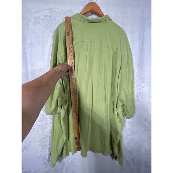 Tommy Bahama Button Up 4XB Sage Green Solid 100% Silk Short Sleeve Wood Button - Picture 11 of 11